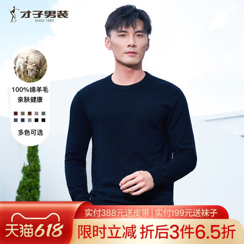 才子男装纯绵羊毛衫男