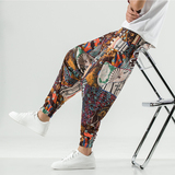 2025夏季新款潮流风男休闲拼色花长裤棉麻宽松低裆跨裤K56P40，男装休闲裤，星座1217-2