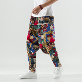 2025夏季新款潮流风男休闲拼色花长裤棉麻宽松低裆跨裤K56P40，男装休闲裤，星座1217-2