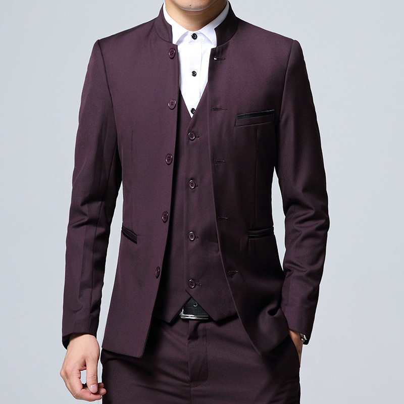 2021新款韩版修身中山装西服套装男结婚礼服西装三件套TZ1903P170,男装西服套装,星座1217-2