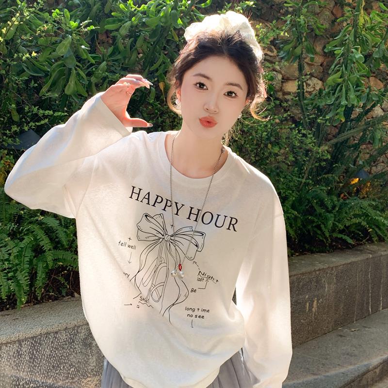 白色薄款印花长袖T恤女装2025春夏季新款防晒罩衫棉麻宽松小上衣