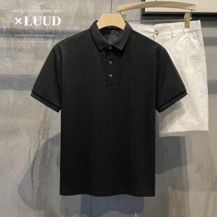 LUUD 百搭短袖 Polo衫 桑蠶絲冰涼感舒適透氣翻領T恤男黑色簡質修身