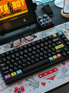 薄荷糖黑色下午茶金属质感机械键盘键帽磨砂PBT热升华原厂适65/75