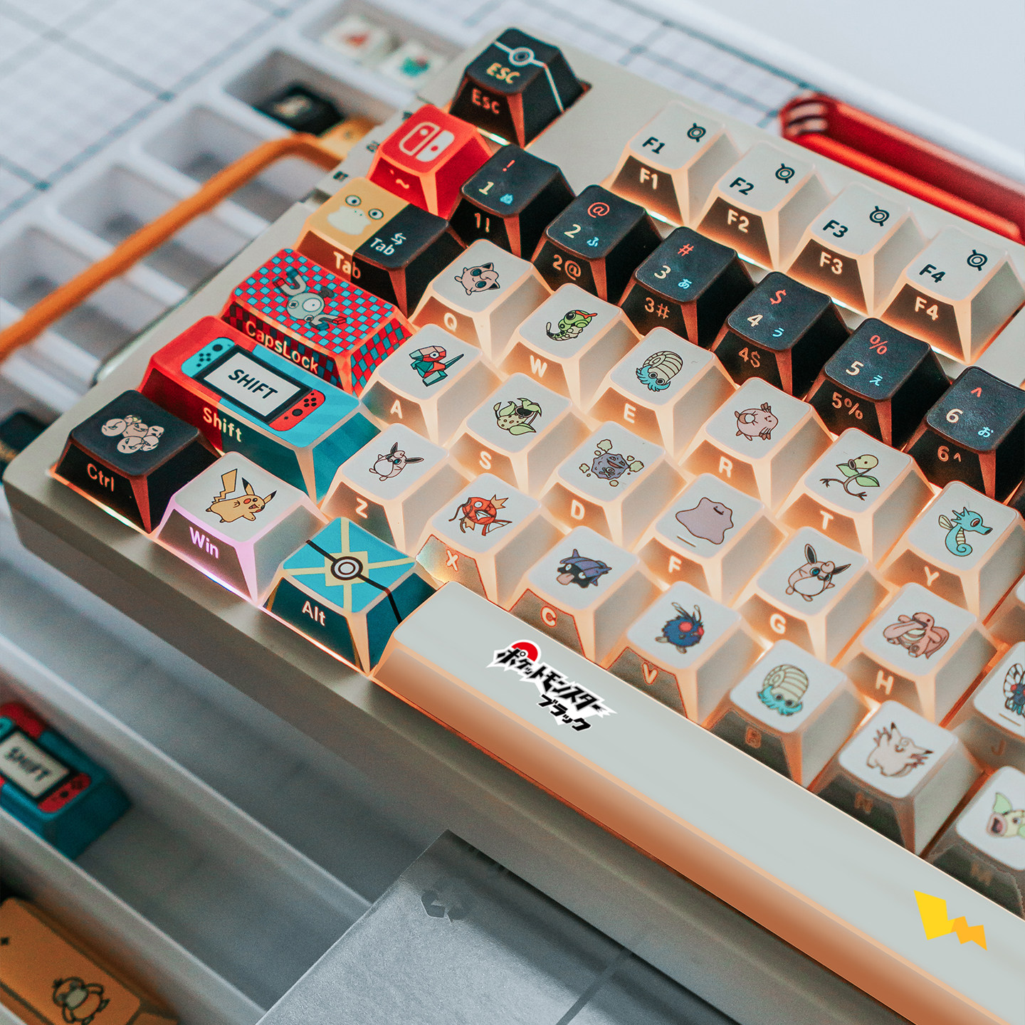 宝可梦折影棱角透光侧刻键帽客制化磁轴机械键盘PBT热升华原厂高