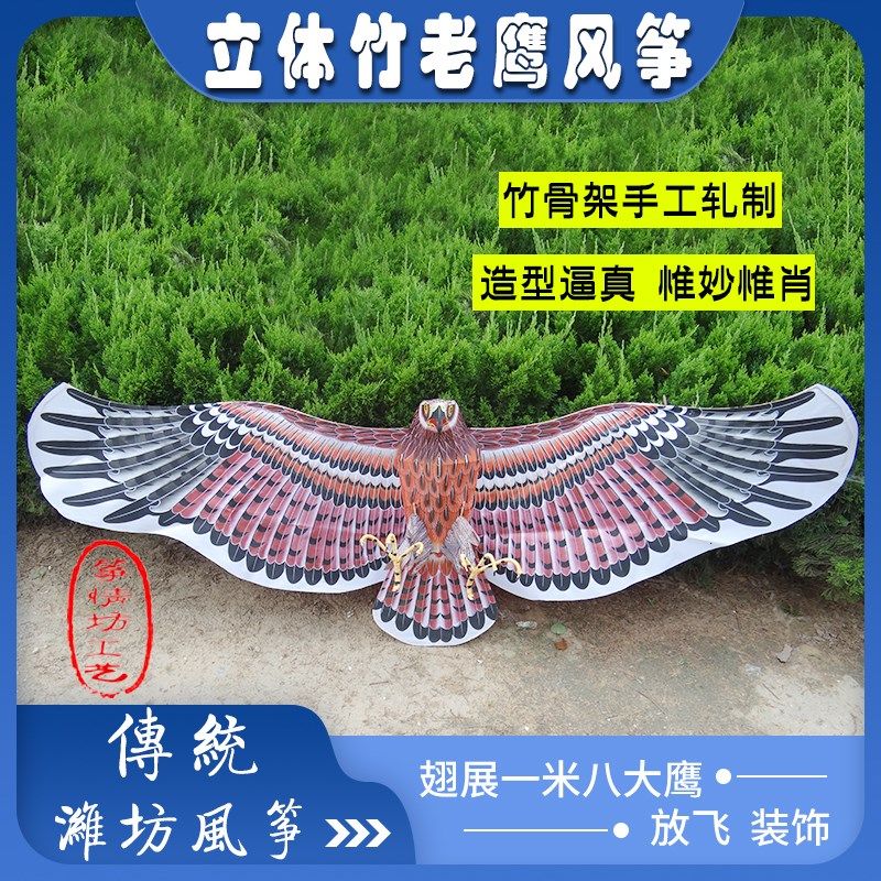 潍坊传统老鹰风筝3d立体大型纸鸢竹骨架手工轧制好飞放飞布展道具