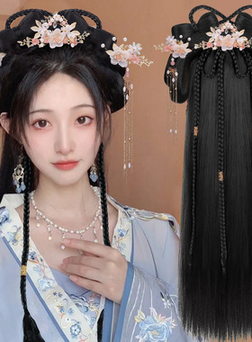 汉服头饰古装假发一体式懒人发箍全套发饰古风发髻盘发造型垫发包