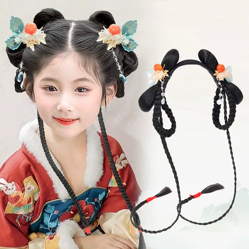 Древний костюм Hanfu Headrress Girls and Children's Wig Integrated Lazy Hair Back Древнее стиль в стиле лука ежедневно подушка для волос