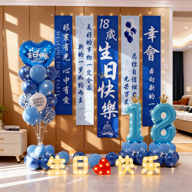 18岁男孩女孩成人礼生日装饰气球居家场景布置氛围仪式感拍摄道具