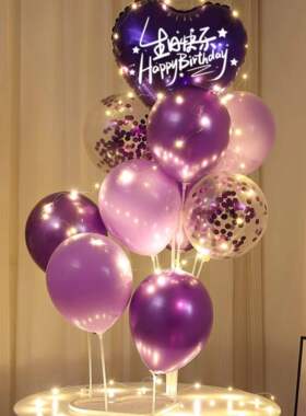 生日场景布置装扮气球男女孩紫色桌飘拍照道具儿童happy派对装饰