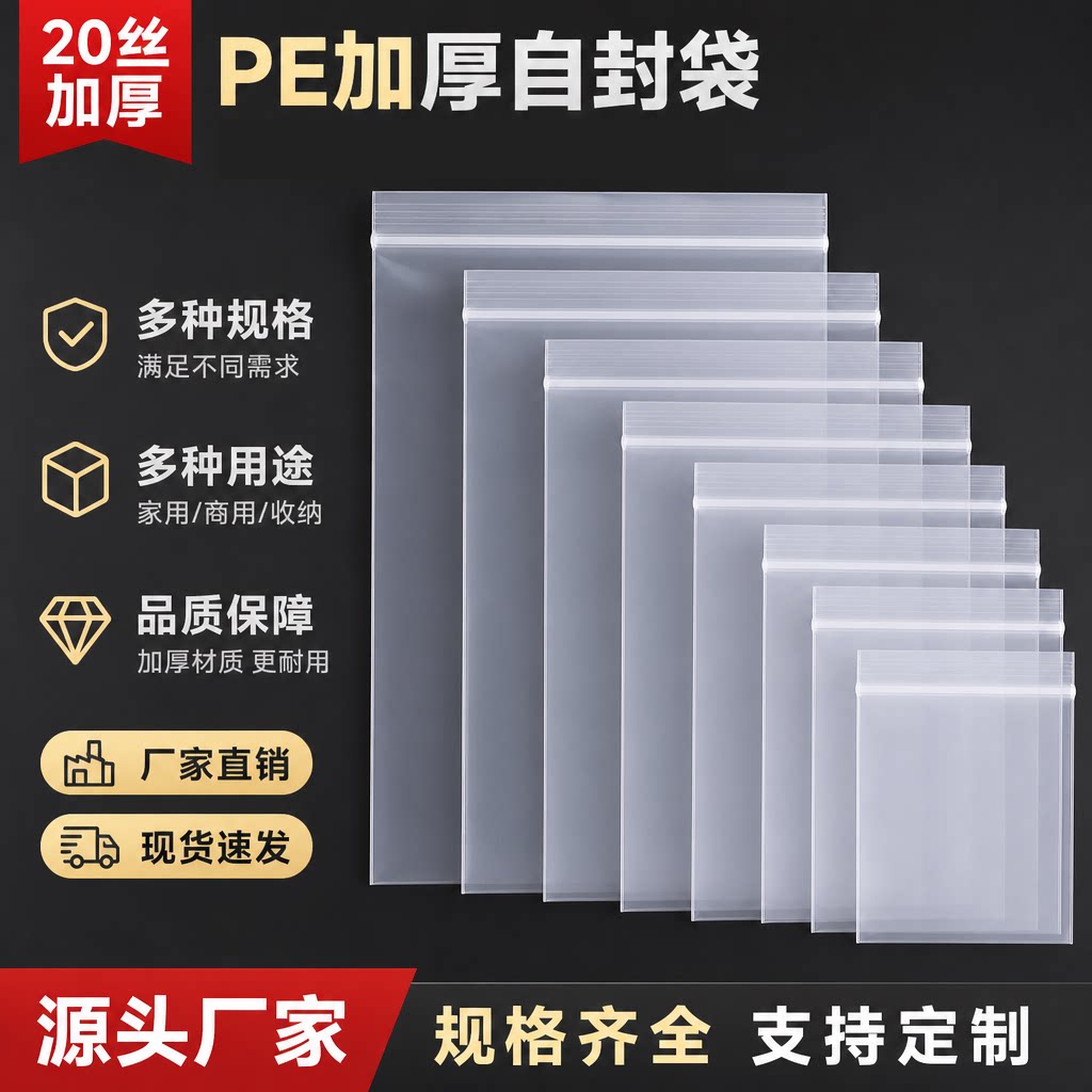 20丝PE加厚透明自封袋图片