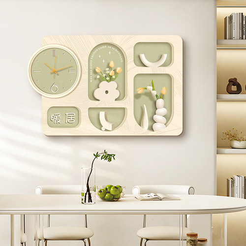 奶油风电表箱装饰画带钟表