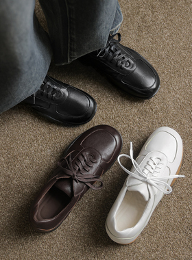 【履述先生】素行~真皮女鞋方头系带休闲鞋女德训鞋内增高小白鞋