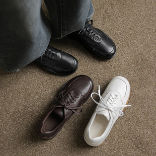 【履述先生】素行~真皮女鞋方头系带休闲鞋女德训鞋内增高小白鞋