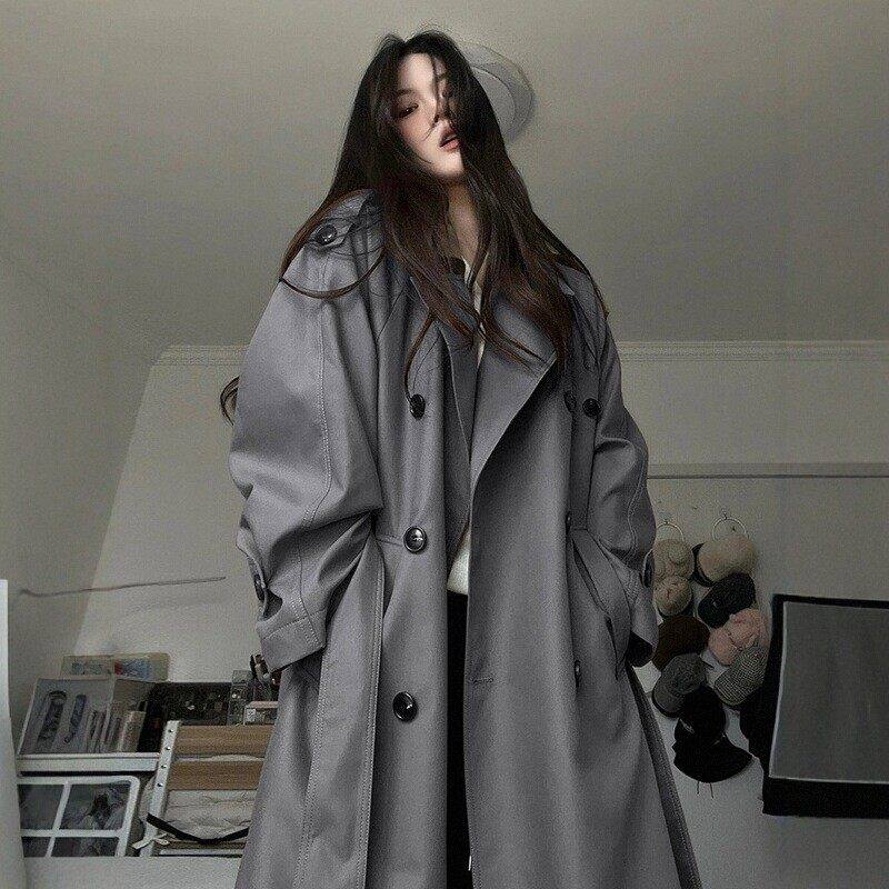 灰色风衣外套女中长版2025秋季新款高级感双排扣英伦风小个子大衣