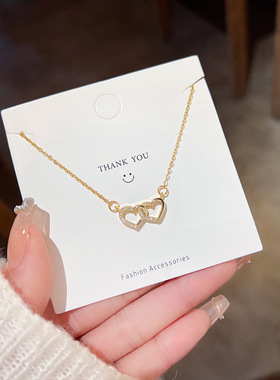 不掉色钛钢气质心心相印颈链