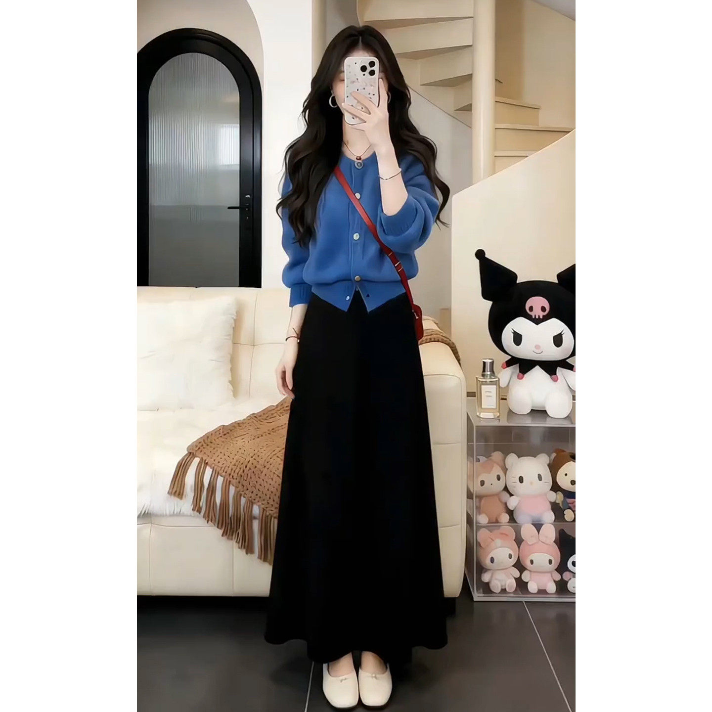 法式高级感蓝色毛衣连衣裙女秋冬2026新款巨好看穿搭一整套装长裙