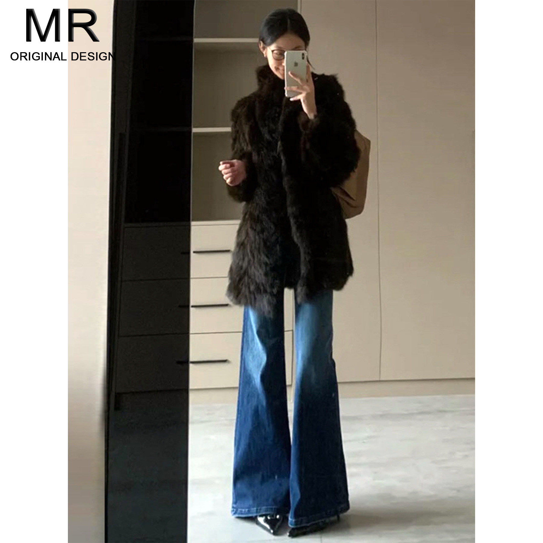 高腰不贴腿美式宽松微喇牛仔裤女冬季2025新款弹力加绒拖地喇叭裤