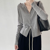 内搭打底帽衫 双拉链连帽针织衫 2025年新款 外套秋装 灰色厚棉 女开衫