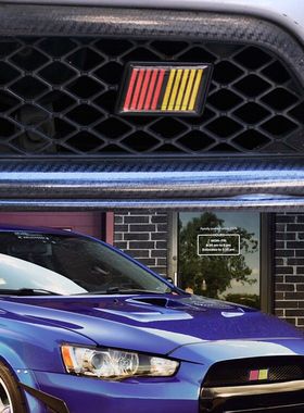 适用于汽车三菱拉力艺RALLIART三色中网车标EVO翼神帕杰罗改装饰