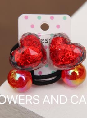 25新款红色新年拜年头饰儿童发夹爱心亮片发绳公主女童喜庆侧边夹