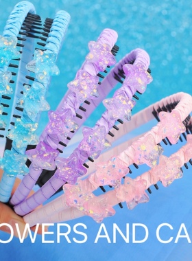 Flowersandcats星星发箍夏季发夹女童编发飘带发卡夹流苏头饰蓝色