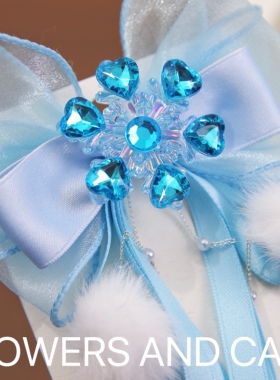 韩版新款扎头发蝴蝶结飘带流苏毛球发夹女童蓝色公主儿童发饰表演