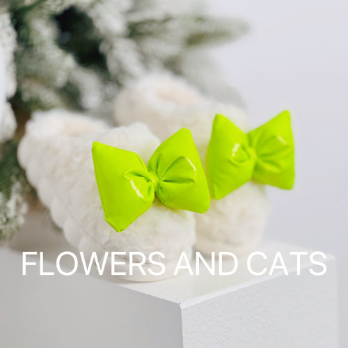 Flowers and Cats秋冬季儿童棉拖女童居家室内包跟拖鞋荧光蝴蝶结