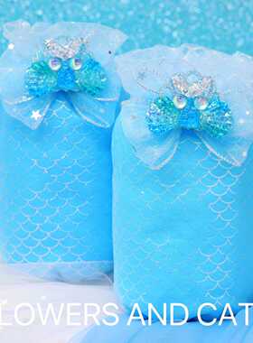 袖套女童防脏护袖儿童可爱卡通蓝花朵蓝色鱼鳞纹花边夏季配饰写作