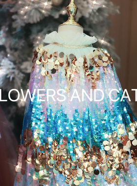 2025夏季雪花透气网纱公主儿童新年披风女童斗篷仙女宝宝外穿演出