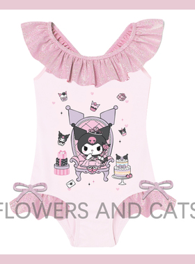 泳衣女童连体泳衣儿童海洋库洛米紫色春夏可爱游泳沙滩海边洛丽塔