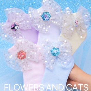 Cats女童公主袜子纯棉堆堆袜儿童纯棉手工立体闪亮袜 Flowers and