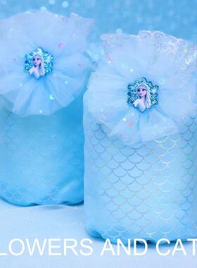 袖套女童护袖手袖儿童艾莎公主学生蓝色网纱雪花鱼鳞纹防水速干冰