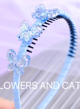 发箍女童头箍儿童蝴蝶韩版亚克力蓝色碎发整理夏日清爽公主头饰艾