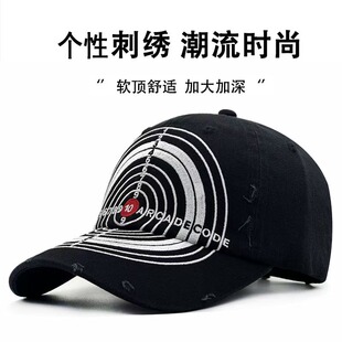 2025新款小众刺绣靶心棒球帽男女迷彩做旧遮阳帽子美式嘻哈鸭舌帽