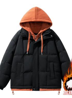 冬季新款假两件连帽棉衣男防风防水保暖外套