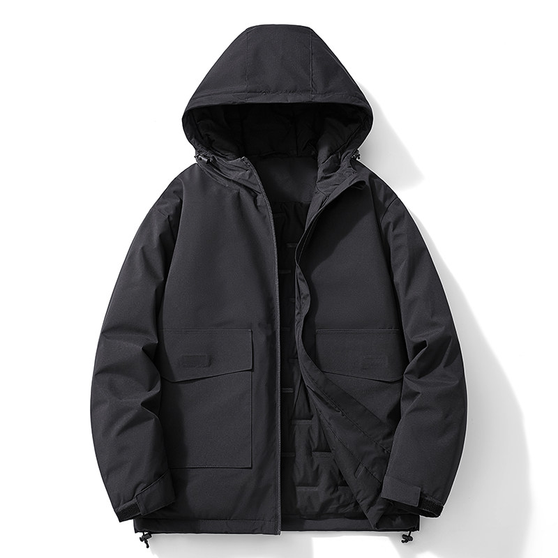 冬季保暖连帽棉衣男青年中年防风防水保暖棉服时尚休闲简约大口袋