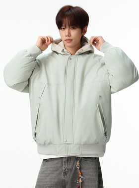 冬季新款棉服假两件连帽夹克款棉衣男加厚连保暖撞色棉袄多色可选