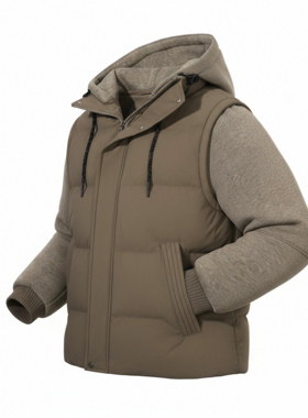 冬季新款假两件羽绒棉服加厚宽松连帽拼接面包服棉衣