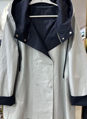 艾熹尔1085H 小艺欧货女装2026春季新款撞色连帽宽松显瘦风衣外套