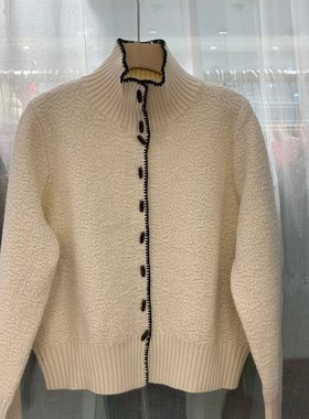 小艺欧货女装2025冬季新款韩版牛角扣拼色包边显瘦针织开衫93152H