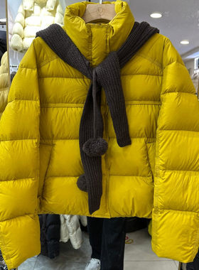 小艺欧货女装2025冬季可拆卸针织披肩泡芙白鸭绒保暖羽绒服88188H