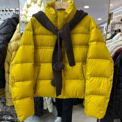 小艺欧货女装2025冬季可拆卸针织披肩泡芙白鸭绒保暖羽绒服88188H