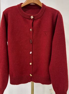 精品女装75172H小艺欧货女装2025冬季圆领单排扣软糯显瘦针织开衫