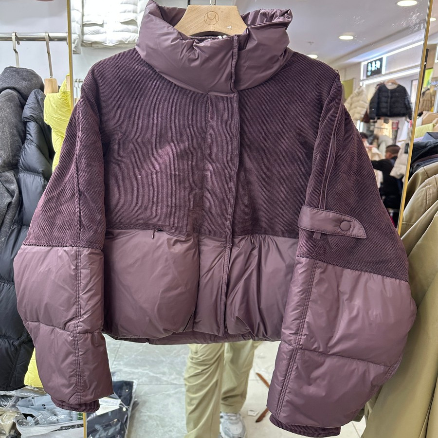 米小姐9901H 小艺欧货女装2025冬季立领拼接灯芯绒长袖百搭羽绒服