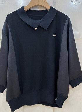 小艺欧货女装2026夏季新款小翻领百搭显瘦拼接宽松中袖针织衫767H