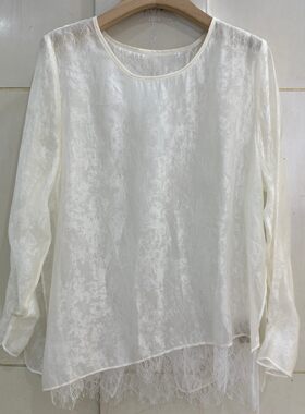 小艺欧货女装2026春季新款时尚圆领蕾丝拼接假两件百搭衬衫 A53H