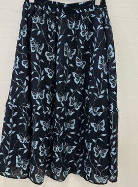 小艺欧货女装2026夏季款复古蝴蝶印花中长款显瘦百褶半身裙2621H