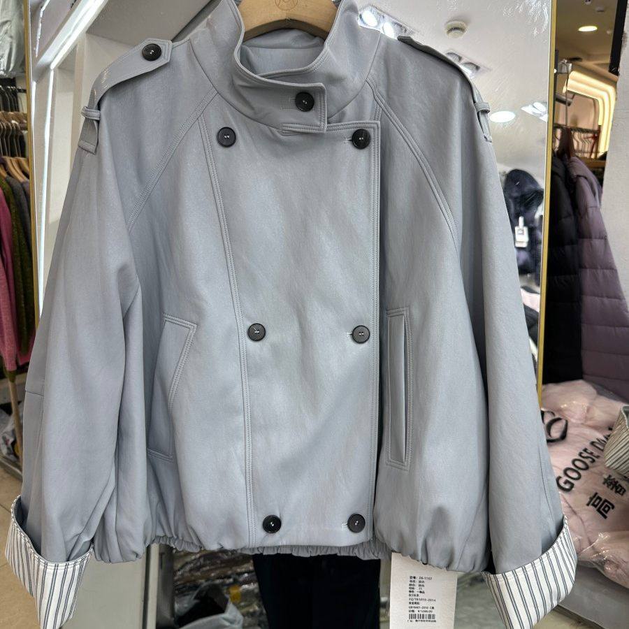 小艺欧货女装2026春季新款时尚立领双排扣宽松皮衣夹克外套1157H,女装/女士精品,短外套,淘宝优惠券,粉丝福利购,淘宝优惠卷
