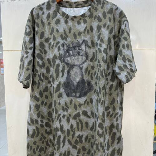 高端女装2026春季新款时尚圆领短袖复古豹纹风小猫印花T恤女2607H