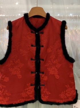 小艺欧货女装2026春季中式风红色立领盘扣提花气质国风马甲95172H